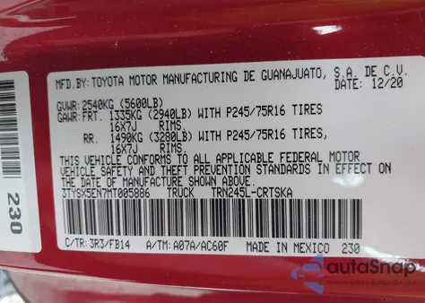 2021 Toyota Tacoma Access Cab/Sr/Sr5 из США, поврежденный, VIN 3TYSX5EN7MT005886